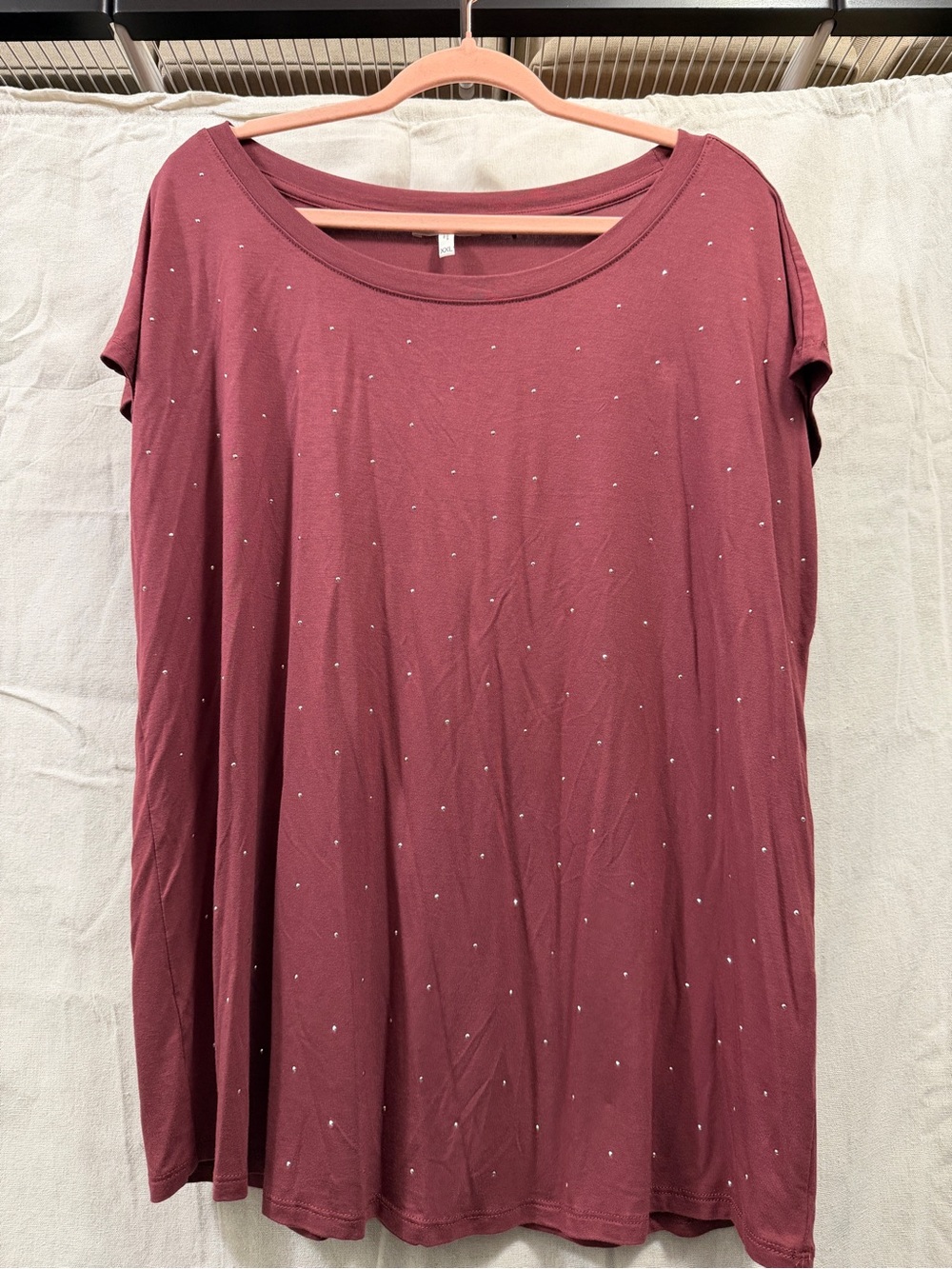 Maurices Burgundy Short Sleeve Tee with Tiny Dot Accents